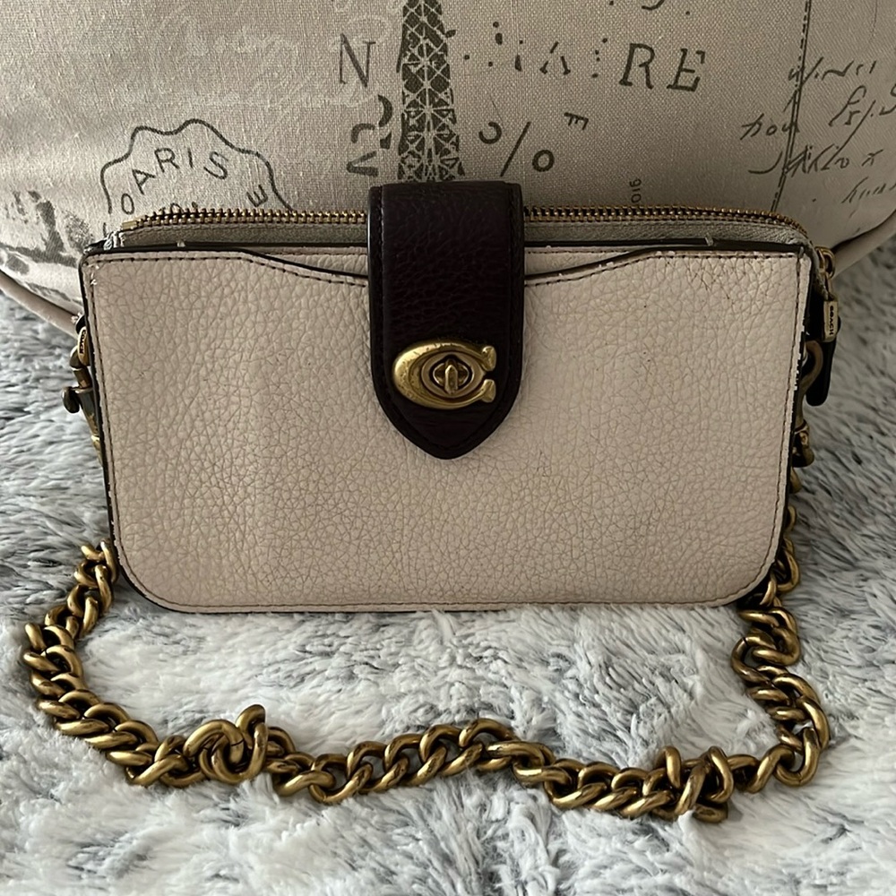 Elegant Cream and Brown Chain Bag